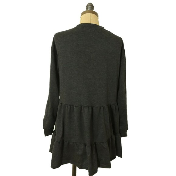 Velvet Torch Nordstrom Mini Tiered Dress XS 3/4 Sleeve French Terry Gray NWT B45 - Picture 3 of 5
